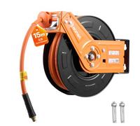 VEVOR Avvolgitubo per Aria Compressa Retrattile, Tubo Flessibile in Gomma da 15 m x 9,5 mm, Massimo 300 PSI, con Riavvolgimento Automatico e Cavo da 1 m, Montaggio a Parete Girevole per Garage