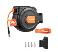 VEVOR Avvolgitubo per Aria Compressa Retrattile, Tubo Flessibile in PVC da 30 m x 9,5 mm, Massimo 300 PSI, con Riavvolgimento Automatico e Cavo da 2 m, Montaggio a Parete Girevole per Garage