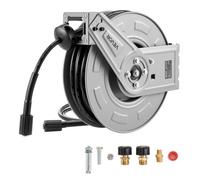 VEVOR Avvolgitubo per Idropulitrice, in Acciaio Retrattile da 19,8 m x 6,4 mm, 3200 PSI max, Riavvolgimento Automatico, Flessibile, Montaggio a Parete Pavimento, per Lavaggio Auto, Giardino