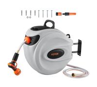 VEVOR Avvolgitubo Retrattile per Tubo da Giardino Avvolgitubo da Giardino Fissaggio da Parete Diametro 12 mm con Ugello a 9 Modelli, Sistema di Ritorno Riavvolgimento Staffa Girevole a 180°