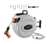 VEVOR Avvolgitubo Retrattile per Tubo da Giardino Avvolgitubo da Giardino Fissaggio da Parete Diametro 12 mm con Ugello a 9 Modelli, Sistema di Ritorno Riavvolgimento Staffa Girevole a 180°