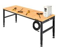 VEVOR Banco da Lavoro Regolabile Tavolo da Lavoro Dimensioni Piano 1549 x 508 mm Altezza Regolabile 688-910 mm Carico max. 900kg, Tavolo con Prese di Corrente Piano in Legno per Ufficio, Casa, Garage