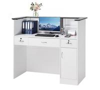 VEVOR Bancone Cassa per Negozio 127,5 cm Rettangolare con Striscia Luminosa e 3 Cassetti e Armadietti Portaoggetti, per Cassiere, Salone di Bellezza, Ufficio, Hotel, Bancone Vendita, Bancone Ufficio