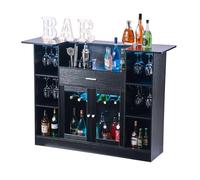 VEVOR Bancone da Bar per Casa, Mobile Tavolo da Salotto con 4 Ripiani Portabicchieri Portabottiglie, Bancone da Bar Luce LED in Legno 1500 x 460 x 1100 mm, Cucina Soggiorno Salotto Cantina, Nero