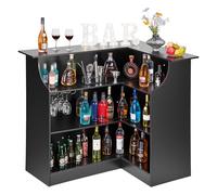 VEVOR Bancone da Bar per Salotto, Mobile Tavolo da Bar a Forma di L con 4 Ripiani Portaoggetti, Carico max 136 kg, Mobiletto Angolare per Casa Cucina Soggiorno Cantina Bancone da Interno, Nero