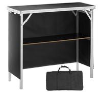 VEVOR Bancone Fieristico Portatile Pieghevole, 975 x 385 x 870 mm Tavolino Fieristico Bancone Espositivo, Bancone Servizio Esterno Pieghevole Tavolo da Bar, Tavolino Reception con Ripiano, Nero