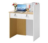 VEVOR Bancone Reception Lungo 80 cm Rettangolare con Illuminazione a LED, 2 Cassetti e Prese, Moderno per Cassiere, Hall, Salone di Bellezza, Ufficio, Hotel, Bancone Vendita, Truciolato