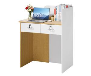 VEVOR Bancone Reception Lungo 80 cm Rettangolare con Illuminazione a LED, 2 Cassetti e Prese, Moderno per Cassiere, Hall, Salone di Bellezza, Ufficio, Hotel, Bancone Vendita, Truciolato