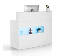 VEVOR Banco Reception 1200 x 475 x 1000 mm Tavolo da Banco Rettangolare, Tavolo di Vendita per Ufficio con Luce a LED, 2 Cassetti e Prese, per Cassa, Hall, Salone di Bellezza e Ufficio, Bianco