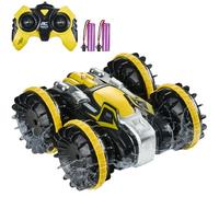 VEVOR Barca Telecomandata Anfibia, Auto RC Impermeabile 2,4GHz 12 km/h 4WD, Giocattolo Auto Acrobatica Girevole 360°, Giocattolo per Piscina da Spiaggia per Tutti i Terreni per Bambini, Giallo