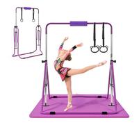 VEVOR Barra da Ginnastica per Bambini, Barra da Ginnastica Carico 63,5 kg Struttura Pieghevole con Tappetino Altezza Regolabile Allenamento Esercizio a Casa, Acciaio al Carbonio Nylon, Colore Viola