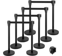 VEVOR Barriera per controllo delle folle, set di 8 pezzi, set di stanghe con cintura nera retrattile da 6,6 piedi/2 m, barriera nera per il controllo delle folle con base in cemento e metallo