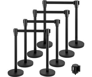 VEVOR Barriera per controllo delle folle, set di 8 pezzi, set di stanghe con cintura nera retrattile da 6,6 piedi/2 m, barriera nera per il controllo delle folle con base in cemento e metallo