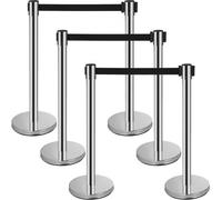 VEVOR Barriera per Controllo Folla 6 Pacchi, Pali con Cintura Retrattile in Acciaio al Carbonio Verniciato a Forno con Cintura Retrattile 3CS, Base Riempibile, Divisore per Linea Barriera per Cintura