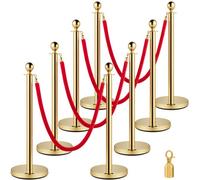 VEVOR Barriera per Il Controllo della Folla con Corda di Velluto Nero, 8 Pezzi Corda da 1,5 m Barriere di Controllo della Folla Tondo Post Palo d'Oro per Teatri, Hotel, Casinò, Biglietterie ed Eventi