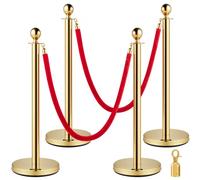 VEVOR Barriera per Il Controllo della Folla con Corda di Velluto Rosso, 4 Pezzi Corda da 1,5 m Barriere di Controllo della Folla Tondo Post Palo per Teatri, Hotel, Casinò, Biglietterie ed Eventi