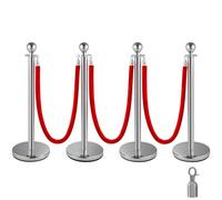 VEVOR Barriera per Il Controllo della Folla con Corda di Velluto Rosso, 4 Pezzi Corda da 1,5 m Barriere di Controllo della Folla Tondo Post Palo Argento per Teatri, Hotel, Casinò, Biglietterie, Eventi