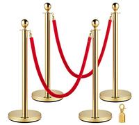 VEVOR Barriera in acciaio inox Posto di barriera corda Stand testa a sfera 2 corde di velluto rosso Colonna d'oro 4 Pack Barriere di controllo della folla
