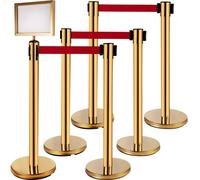 VEVOR Barriere Divisori di linea a 4 set, Candelieri in acciaio inossidabile con cinture retrattili rosse, Candelieri con un telaio per segnaletica, Candelieri di sicurezza coda (Oro)
