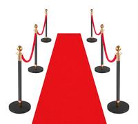 VEVOR Barriere per Controllo della Folla con Tappeto Rosso, 4 Corde di Velluto Rosso, Coda di Pali di Sostegno in Acciaio al Carbonio Dorato con Base Cava per Teatro, Feste, Matrimoni, Mostre, Nero