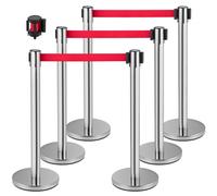 VEVOR Barriere Retrattili per Il Controllo della Folla e La Coda, 6 Pezzi Colonnine Segnapercorso con Nastro Rosso per Dividere I Corvi in Banche, Aeroporti, Stadi, Luoghi di Divertimento e Altri