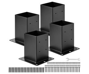 VEVOR Base per Pali 146 x 146 mm Dimensioni Interne 142 x 142 mm Staffe per Pali in Acciaio al Carbonio per Impieghi Gravosi, per Supporto Ringhiera per Gazebo, Piastra di Base per Ponte, 4 PZ, Nero