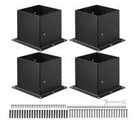 VEVOR Base per Pali 96 x 96 mm Dimensioni Interne 92 x 92 mm Staffe per Pali in Acciaio al Carbonio per Impieghi Gravosi, per Supporto Ringhiera per Gazebo, Piastra di Base per Ponte, 4 PZ, Nero