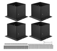 VEVOR Base per Pali 96 x 96 mm Dimensioni Interne 92 x 92 mm Staffe per Pali in Acciaio al Carbonio per Impieghi Gravosi, per Supporto Ringhiera per Gazebo, Piastra di Base per Ponte, 4 PZ, Nero