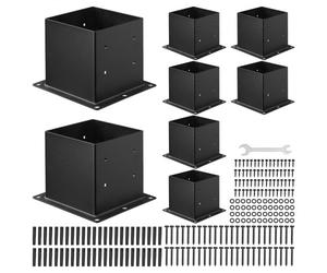 VEVOR Base per Pali 96 x 96 mm Dimensioni Interne 92 x 92 mm Staffe per Pali in Acciaio al Carbonio ad Alta Resistenza, per Ringhiera di Gazebo, Piastra di Base per Ponte, Confezione da 8, Nero
