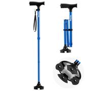 VEVOR Bastone da Passeggio, Carico di 113 kg Bastone da Passeggio Pieghevole con Altezza Regolabile a 8 Livelli, Base Girevole a 4 Punte, Ausilio per Mobilità in Alluminio Leggero e Portatile, Blu