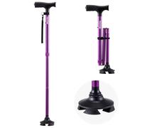 VEVOR Bastone da Passeggio, Carico di 113 kg Bastone da Passeggio Pieghevole con Altezza Regolabile su 8 Livelli, Base Girevole a 4 Punte, Ausilio per Mobilità in Alluminio Leggero e Portatile, Viola