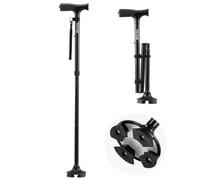 VEVOR Bastone da Passeggio, Carico di 113 kg Bastone da Passeggio Pieghevole con Altezza Regolabile su 8 Livelli, Base Girevole a 4 Punte, Ausilio per Mobilità in Alluminio Leggero e Portatile, Nero