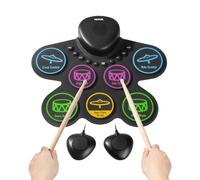 VEVOR Batteria Elettronica a 7 Pad, Pad per Esercizi Arrotolabile, Set di Batteria Elettronica con Jack per Cuffie, Altoparlante Integrato, Doppio Pedale, Strumento Giocattolo Portatile per Bambini