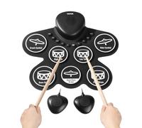VEVOR Batteria Elettronica a 7 Pad, Pad per Esercizi Arrotolabile, Set di Batteria Elettronica con Jack per Cuffie, Doppio Pedale, Altoparlante Integrato, Strumento Giocattolo Portatile per Bambini