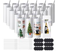 VEVOR Bicchieri vuoti da 590 ml, in acciaio inox, a doppia parete, con cannuccia, coperchio, pennello, base, involucro termoretraibile, confezione regalo, stampa e trasferimento di calore, bianco