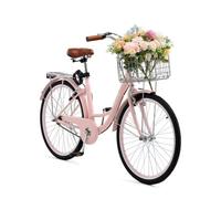 VEVOR Bicicletta Cruiser 1 Velocità da 26 pollici Bicicletta da Crociera con Cestino e Portapacchi Posteriore, Bicicletta Cruiser per Spiaggia Tempo Libero con Sedile Regolabile Colore Rosa