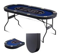 VEVOR Blackjack Texas Holdem Poker pieghevole per 8 giocatori, binari imbottiti e portabicchieri in acciaio inox, gioco da tavolo pieghevole portatile, tavolo da gioco ovale da casinò da 182,9 cm, blu