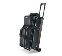VEVOR Borsa da Bowling per 3 Palle con Ruote Doppie e Scomparto Separato per le Scarpe, Fino alla Taglia USA 16, Tasca per Accessori, Maniglia Retrattile Estensibile Fino a 105 cm Nero Blu
