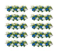 VEVOR Bouquet di Fiori Artificiali, 10 Pezzi, 500 x 220 x 120 mm, Centrotavola di Rose Finte per Matrimonio, Composizioni Floreali per Cerimonie, Ricevimenti, Decorazioni per Esterni, Bianco e Blu