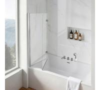 VEVOR Box Doccia per Vasca 1200 x 1400 mm in Vetro Temperato da 6 mm, Pannello Vasca Semi-senza Telaio 2 Ante con Rivestimento, Pieghevole a 180°, Colore Argento, Guarnizione Regolabile, Divisorio