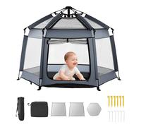 VEVOR Box per Bambini Neonati 150x150 cm, Box per Bambini Pieghevole Portatile, con Tettuccio Parasole UPF 50+, Borsa da Viaggio, Rete Traspirante, Area Giochi per Interni, Esterni, Parco, Spiaggia