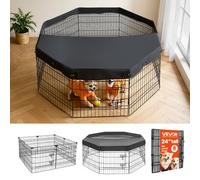VEVOR Box per Cani Coperto da 61 cm 8 Pannelli Pieghevole Nero in Metallo, Gabbia Pieghevole Parasole Portatile da Interno con Porta, per Delimitazione Zona Cuccioli e Altri Piccoli Animali Domestici
