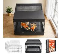 VEVOR Box per Cani da 61 cm 4 Pannelli Copertura Superiore e Base Imbottita, Recinto per Esercizi Colore Nero Metallico Pieghevole per Interni con Porta, per Cuccioli di Gatti e Altri Piccoli Animali