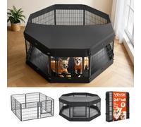 VEVOR Box per Cani da 61 cm 8 Pannelli con Copertura e Base Imbottita Nero, Gabbia per Interni Pieghevole in Metallo con Porta, Parasole, per Chiusura Esercizio Cuccioli e Animali di Piccola Taglia