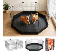 VEVOR Box per Cani da 61 cm 8 Pannelli con Fondo Imbottito Colore Nero, Recinto Metallico Pieghevole per Interni con Porta, per Recinzione Esercizio Cuccioli e Animali Domestici di Piccola Taglia