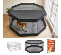 VEVOR Box per Cani da 76 cm con 8 Pannelli Copertura Base Imbottita Nero, Recinto Pieghevole in Metallo con Porta, Uso Interno ed Esterno, per Recinzione Cuccioli Conigli e Altri Animali Domestici