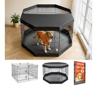 VEVOR Box per Cani da 91 cm 8 Pannelli Copertura Superiore e Base Imbottita, Recinzione Pieghevole in Metallo con Porta, Colore Nero, per Cuccioli e Delimitazione Animali Domestici di Piccola Taglia