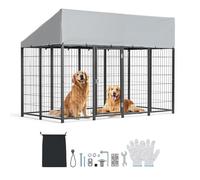 VEVOR Box per Cani Grande Taglia da Esterno con Chiusura di Sicurezza, Recinto per Cani con Tetto Impermeabile e Resistente ai Raggi UV, Gabbia Metallica Colore Nero, per Cani di Grandi Dimensioni