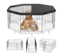 VEVOR Box per Cani Recinto per Cuccioli Coniglio Gatti con Copertura Taglia Piccola e Media 8 Pannelli Pieghevoli Metallici 609,6x609,6 mm Uso Esterno Interno, Recinto di Gioco per Animali Domestici