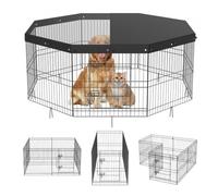 VEVOR Box per Cani Recinto per Cuccioli Coniglio Gatti con Copertura Taglia Piccola e Media 8 Pannelli Pieghevoli Metallici 609,6x609,6 mm Uso Esterno Interno, Recinto di Gioco per Animali Domestici